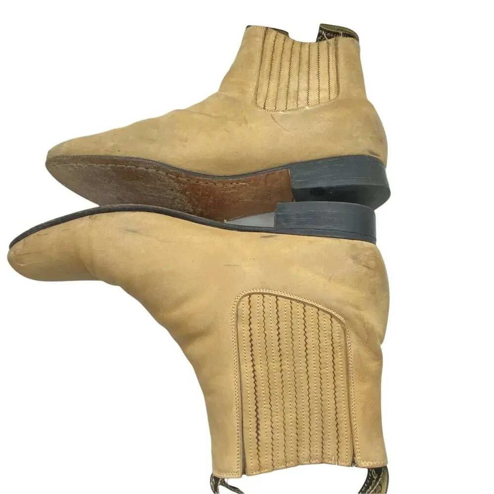 El Caporal Boots Dapper Men's Tan/Yellow Almond Toe Pull On Suede size M8 W10